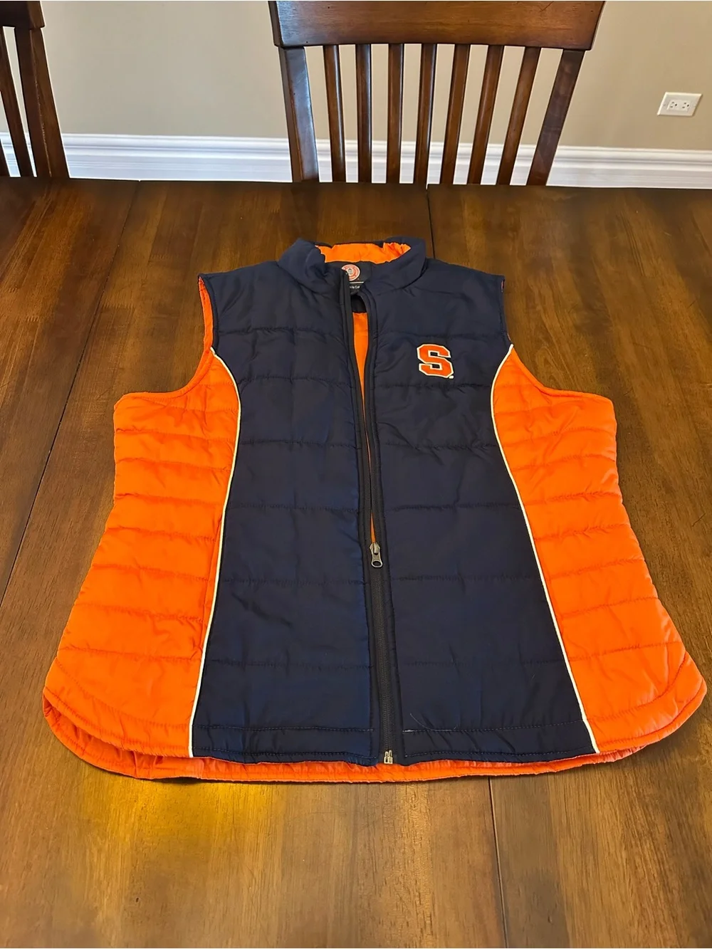 Womens Reversible Puffer Vest - Navy and Bright Orange